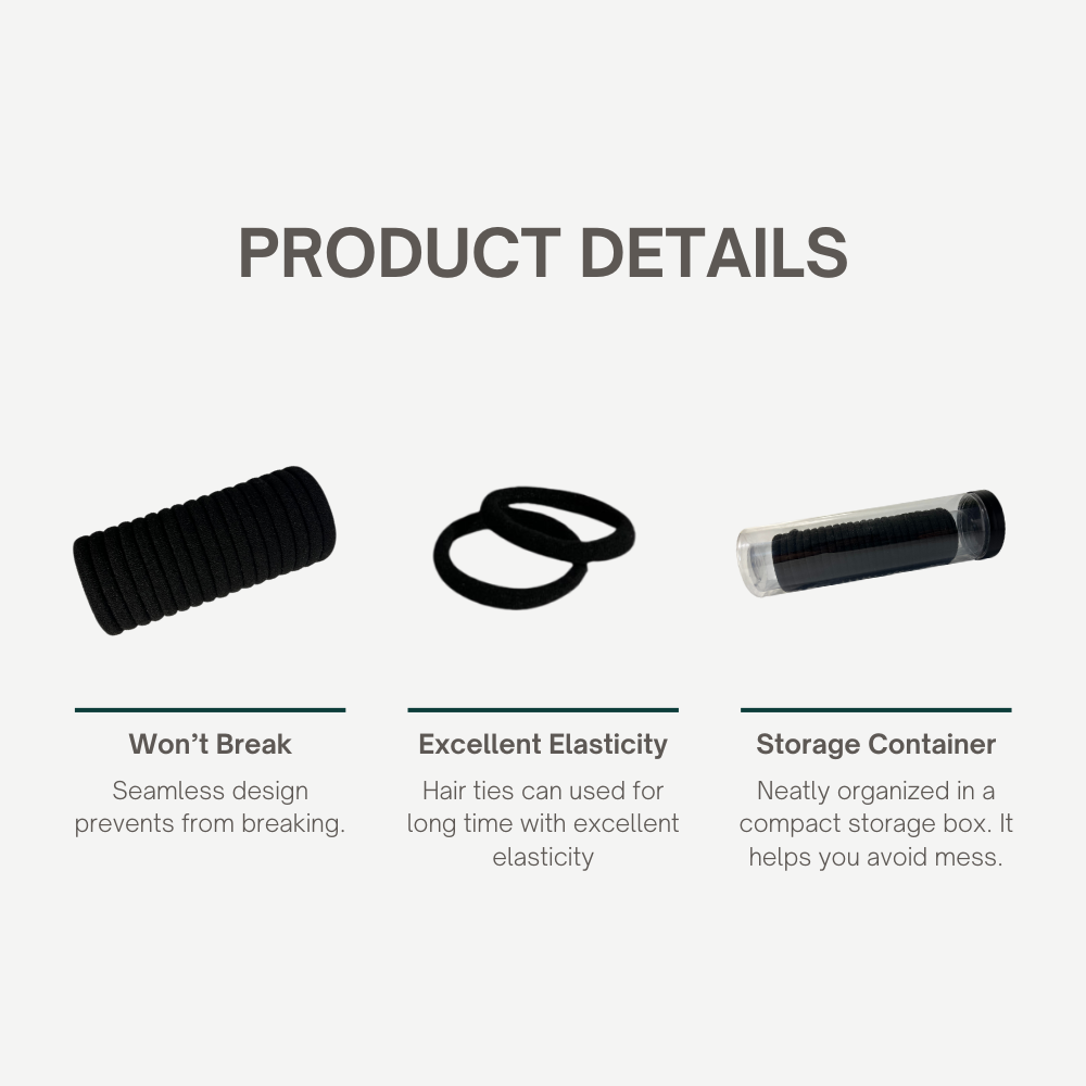 Ponytail Holders with Storage Box | Black