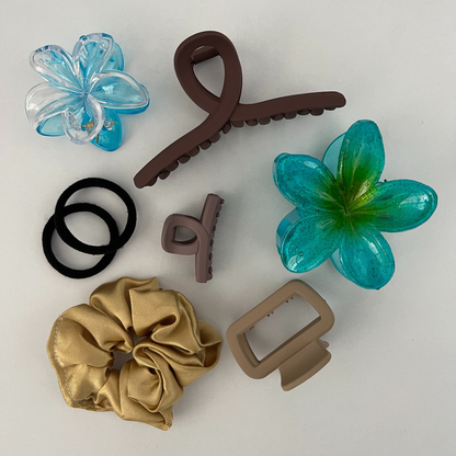 All-in-One Hair Accessories Combo Set for Women – Large, Medium & Small Claw Clips, Hair Band & Ponytail Bands | Everyday Styling Kit