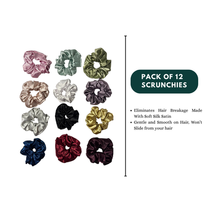 Silk Satin Scrunchies for Women | Pack of 12