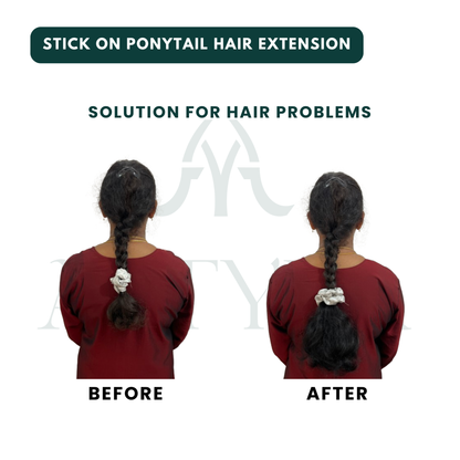 Aetyka's Stick on ponytail hair extension Before and After