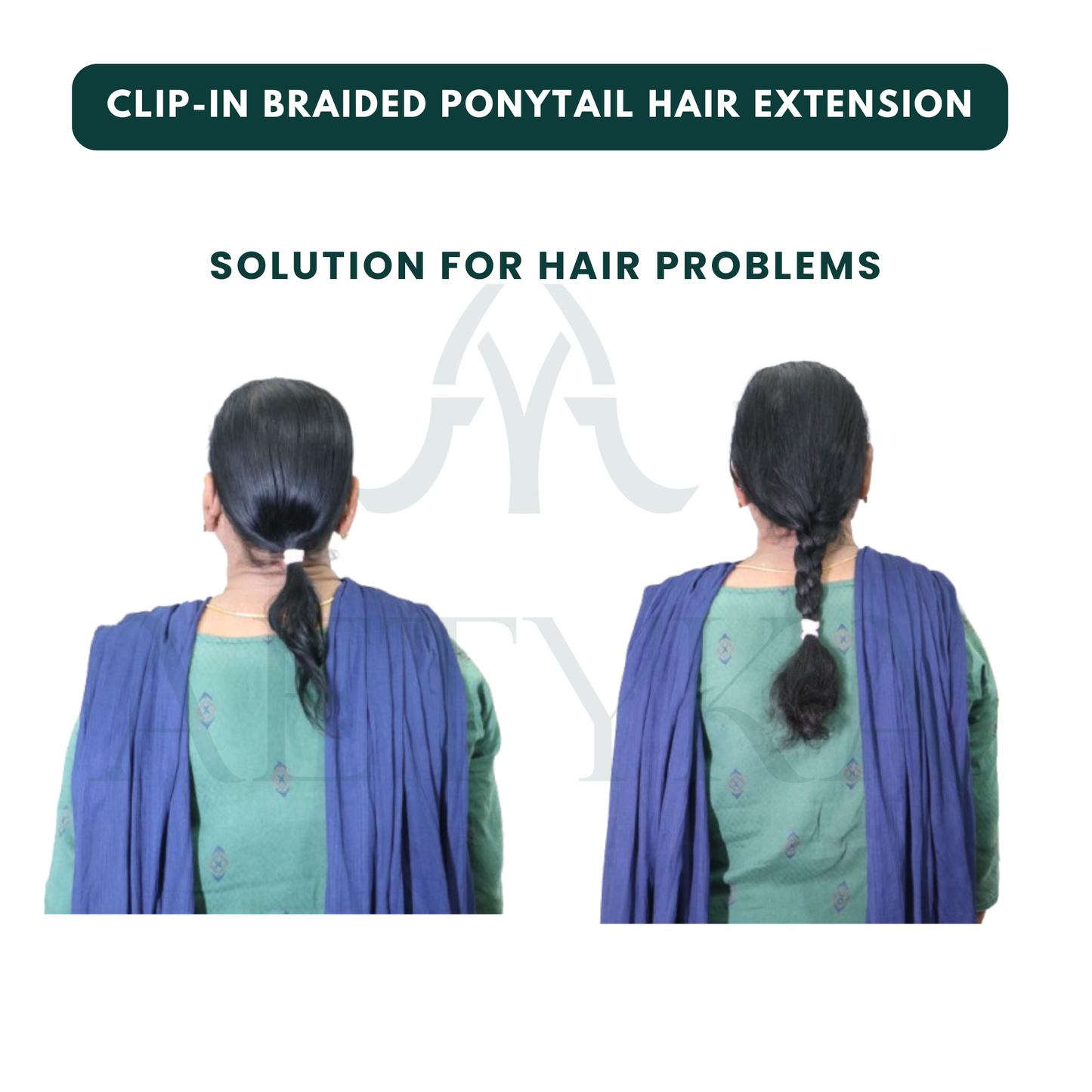 Aetyka's clip in braided ponytail human hair extension before & after 