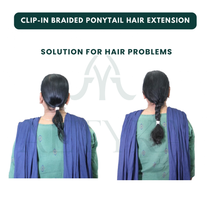 Aetyka's clip in braided ponytail human hair extension before & after 